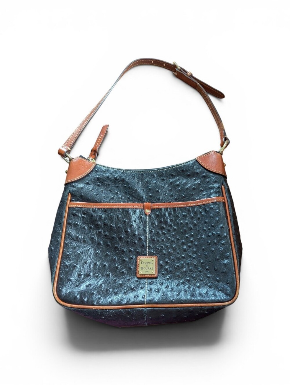 Dooney & Bouke Ostrich Pattern Black And Brown Purse Bag Leather